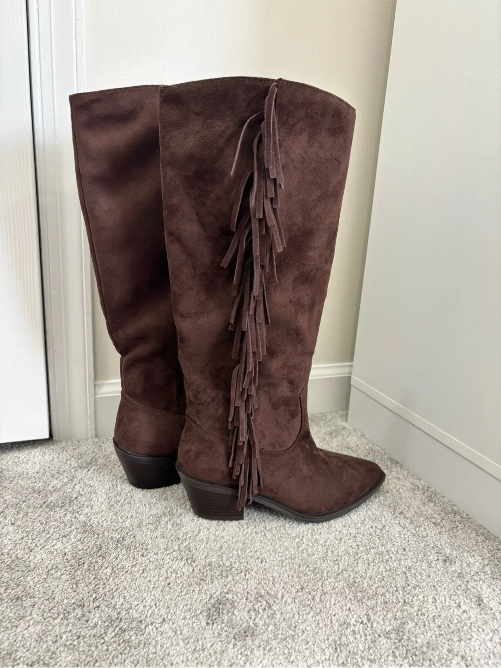 Universal Thread Brown Suede Over-the-Knee Fringe Boots